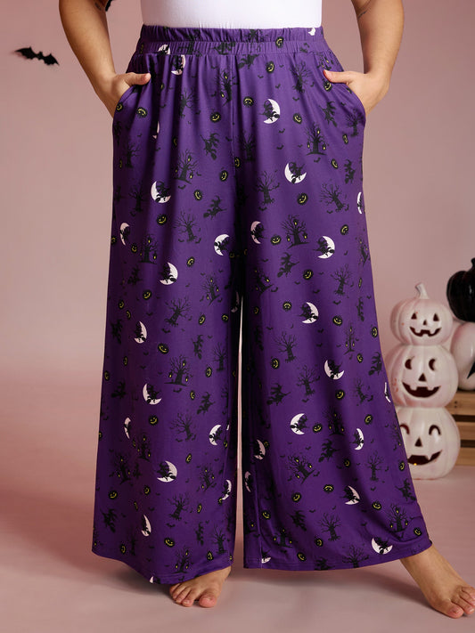 Midnight Halloween Print Wide-Leg Lounge Pants