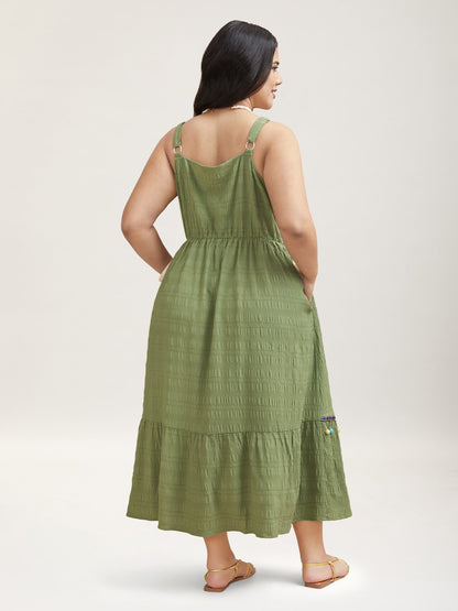 Multi-Color Tassels Textured Tiered Midi Dress