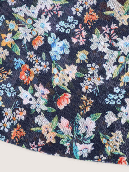 Floral Print Sheer Color Contrast Swim Dress