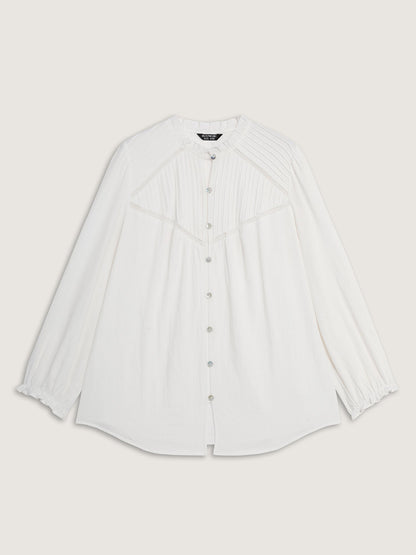 Pure Cotton Lace Trim Button Blouse