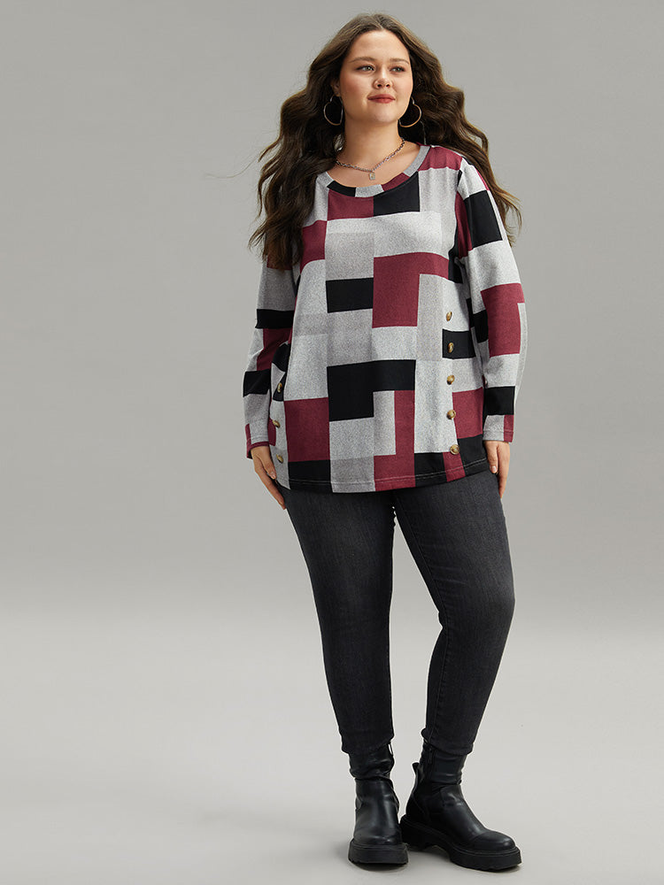Colorblock Contrast Button Detail T-shirt