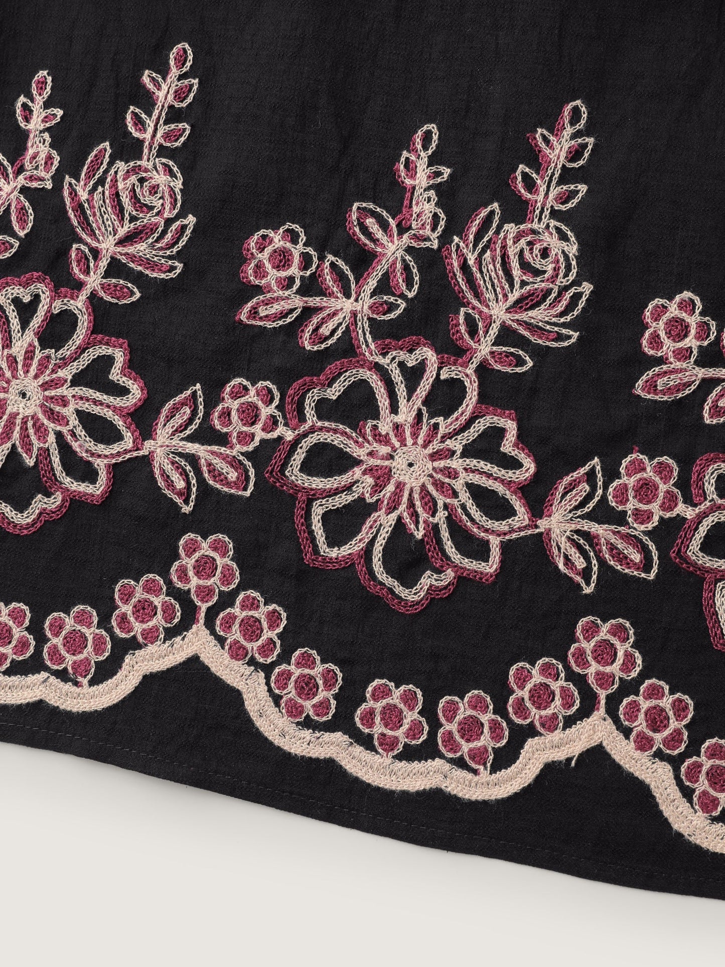 Floral Embroidery Notched Collar Knee-Length Dress