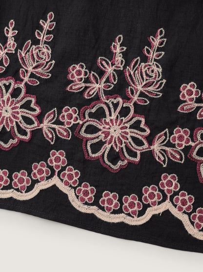 Floral Embroidery Notched Collar Knee-Length Dress