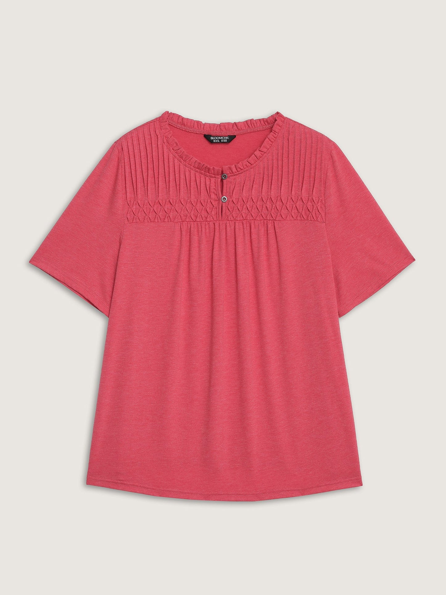 Stretchy Ruched Neckline Ruffled Neck T-Shirt