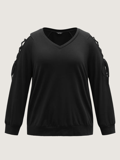 Shoulder Crosstie Design V-Neck Sweatshirt