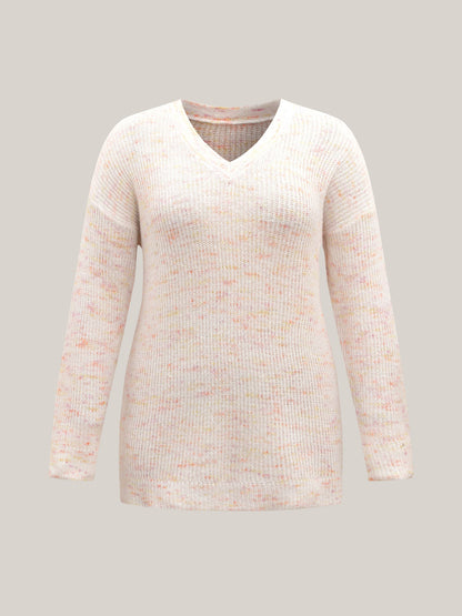 Ribbed Texture V-Neck Fitted Pullover