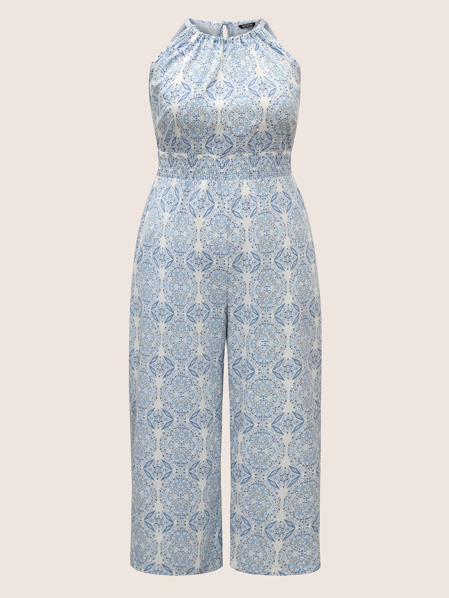 Halter Boho Print Shirred Gathered Jumpsuit