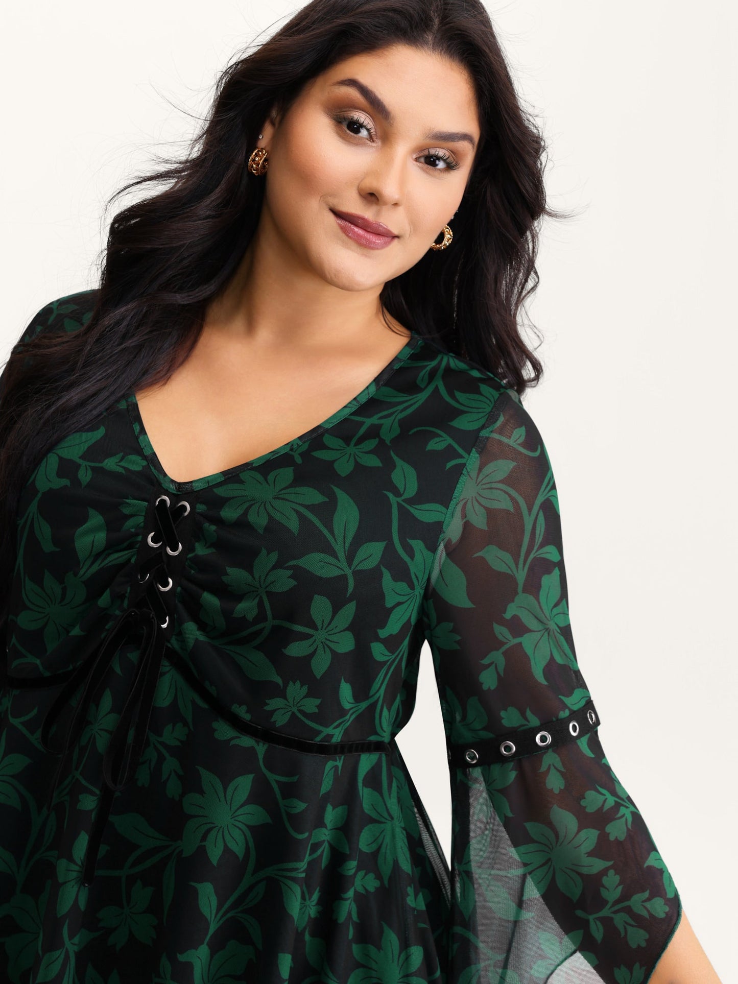 Floral Print Adjustable Bodice Mesh Top