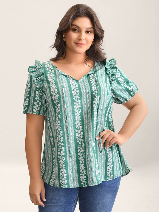 Floral Print Ruffled Detail Sleeve Blouse