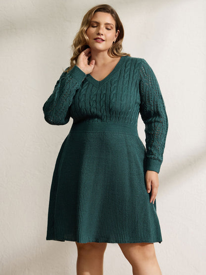 Textured Cut-Out Sleeve Sweater Midi Dress