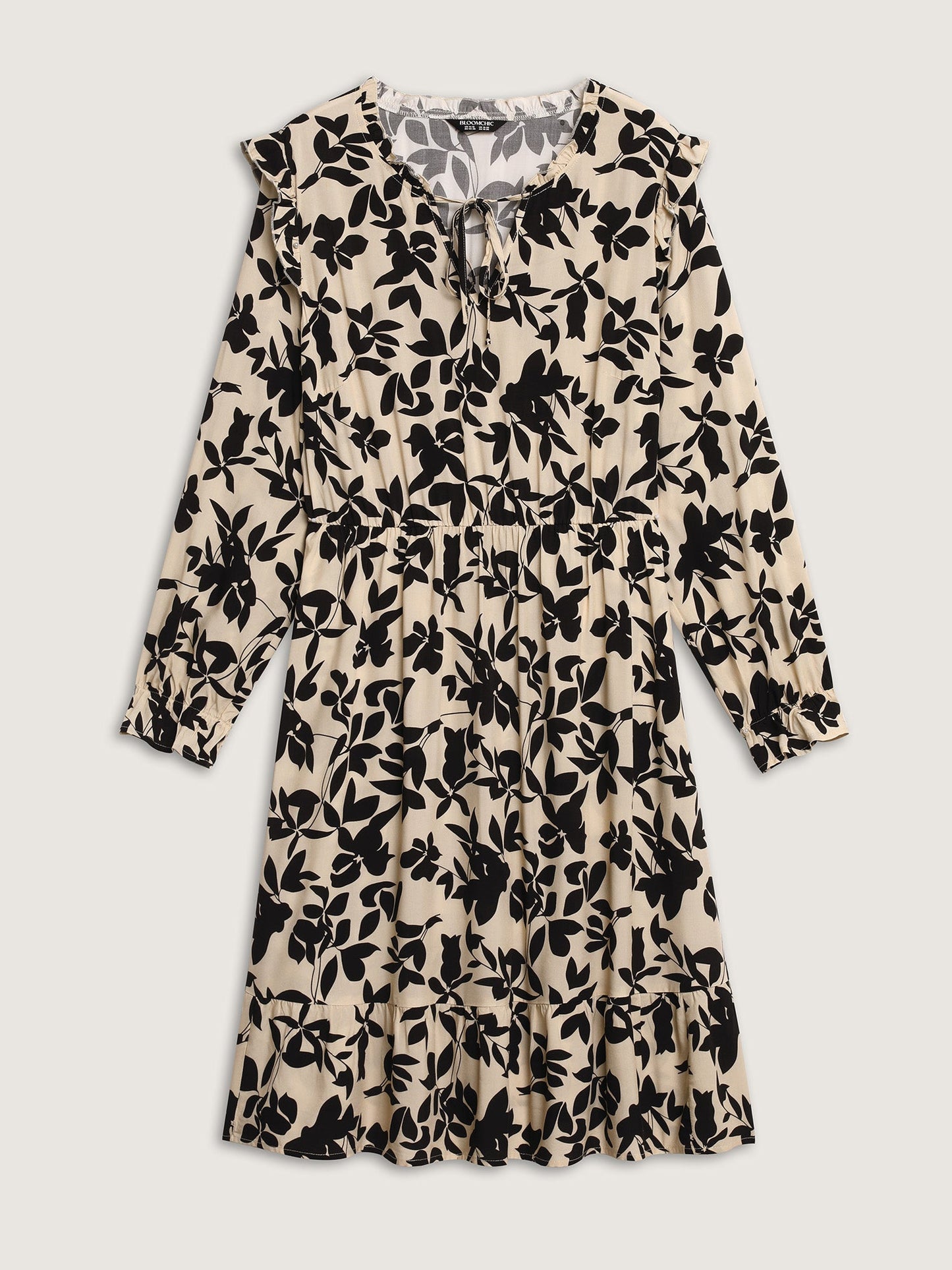 Silhouette Floral Neck-Tie Midi Dress