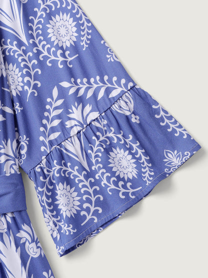 Boho Print Belted Side Pockets Midi Dress