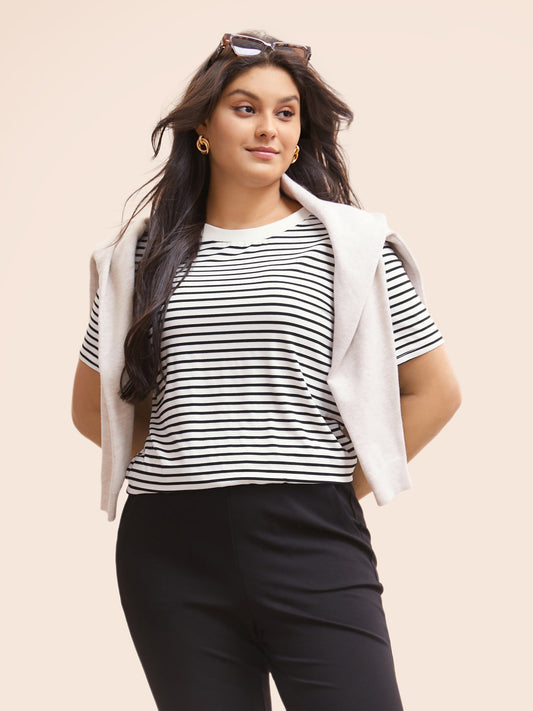 Striped Crew Neck Rib Knit T-shirt