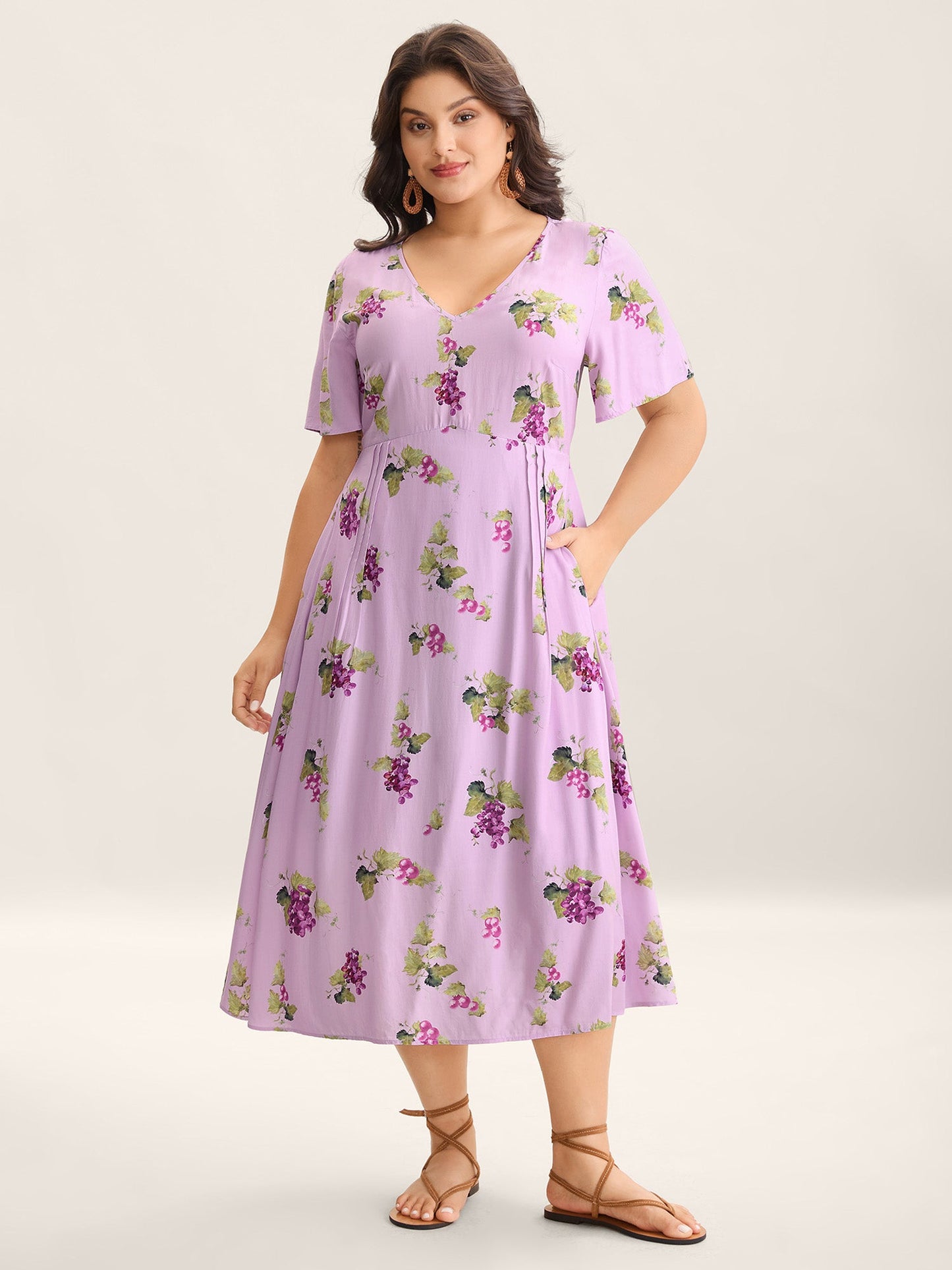 Fruity Floral Print Toothpick Pleat Maxi Dress