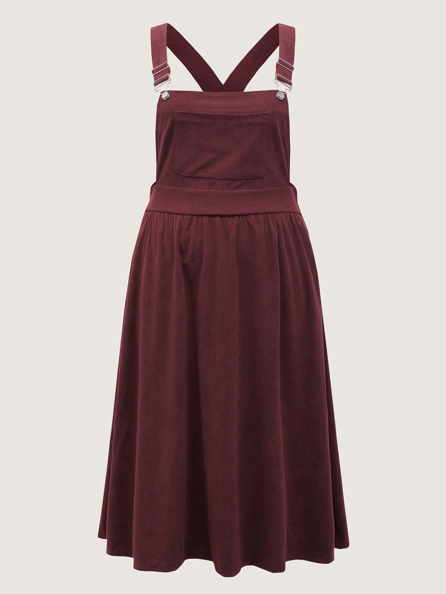 Corduroy Overall Straps Stretchy Back Midi Dress