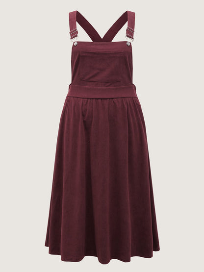 Corduroy Overall Straps Stretchy Back Midi Dress