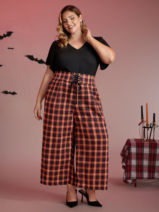 Checkered Print Pockets Cross-Tie Jumpsuit