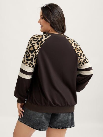 Leopard Print Stretchy Hem Contrast Sweatshirt