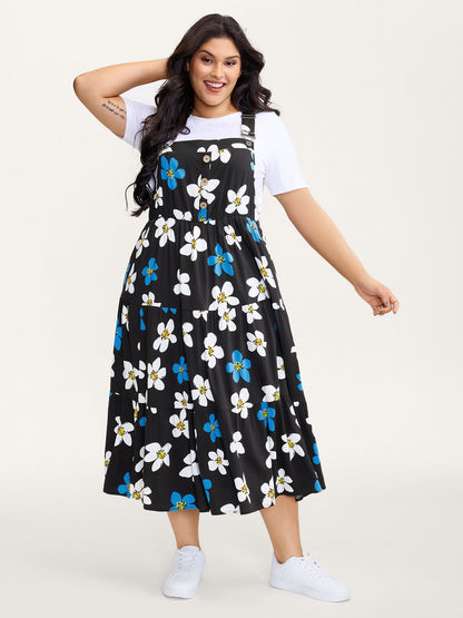 Floral Print Pockets Stretchy Waist Midi Dress