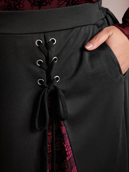 Skull Mesh Panel Cross-Tie Maxi Skirt