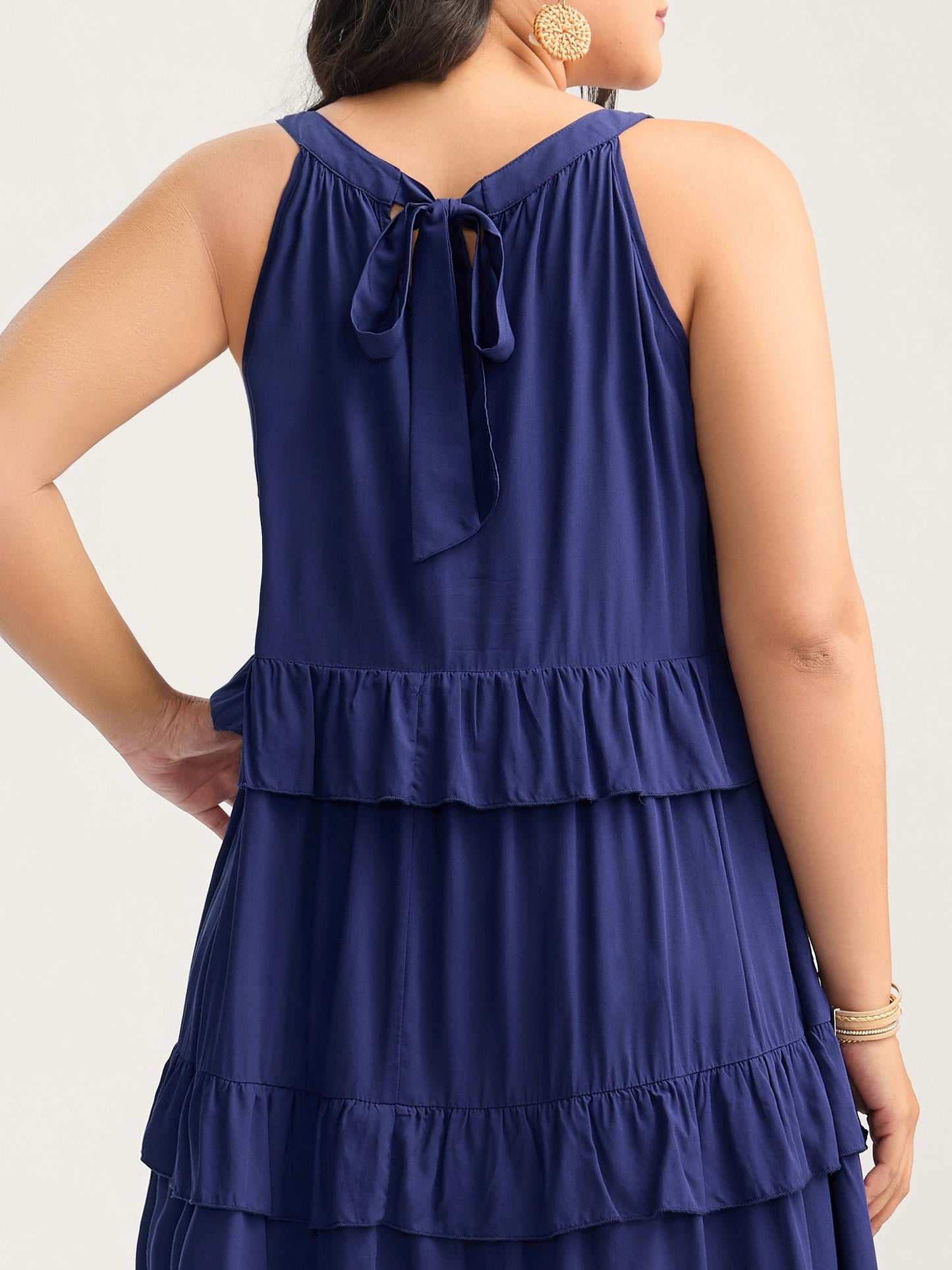 Ruffled Tiered A-Line Tie Midi Dress