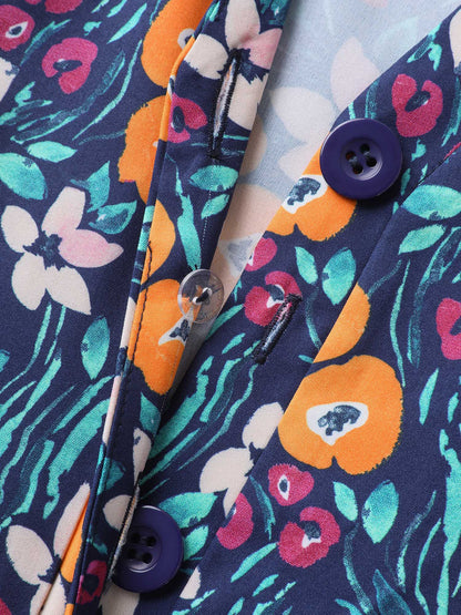Abstract Floral Print Button Jumpsuit