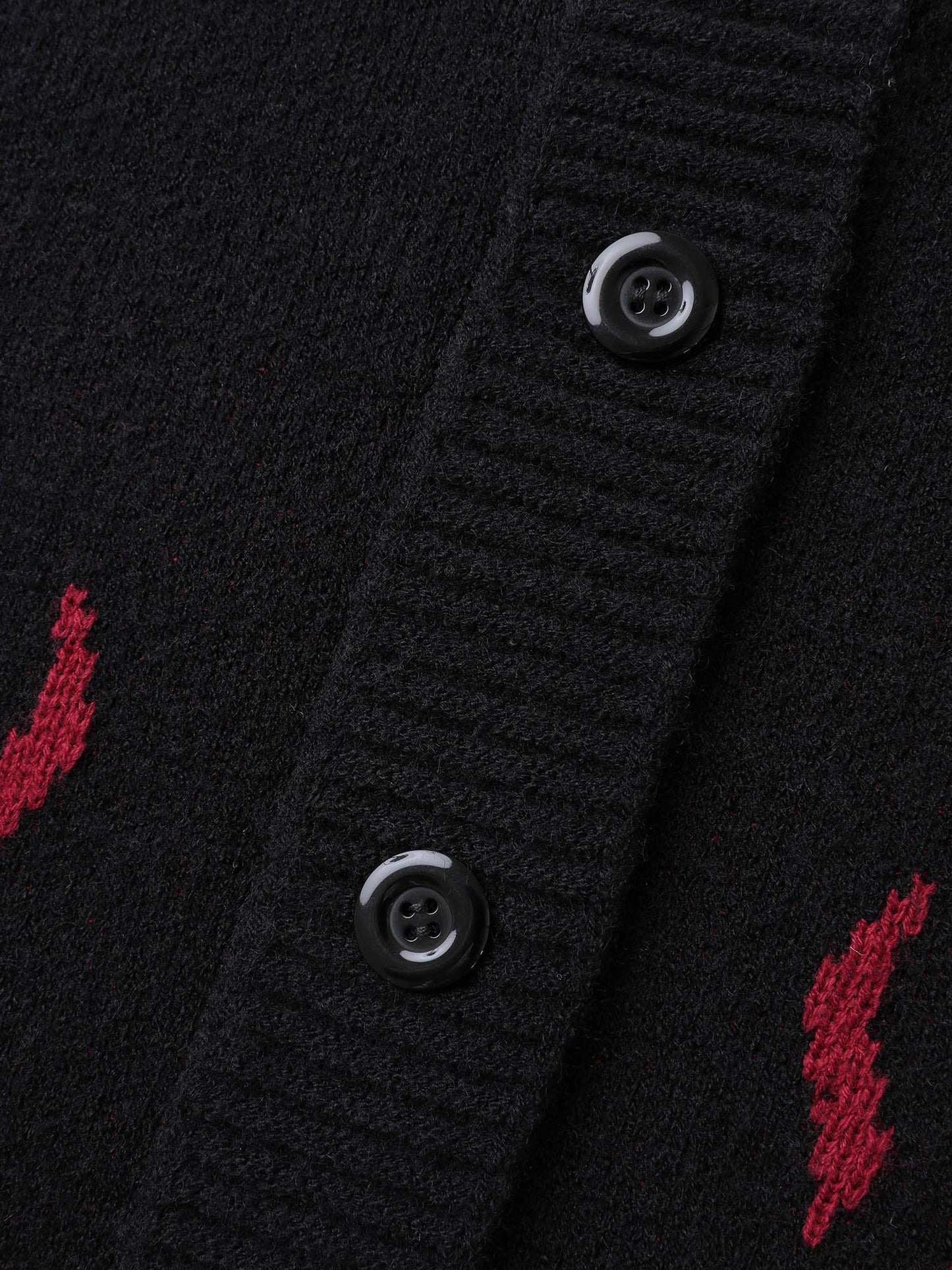 Flame Pattern Ribbed Hem Pockets Knit Cardigan