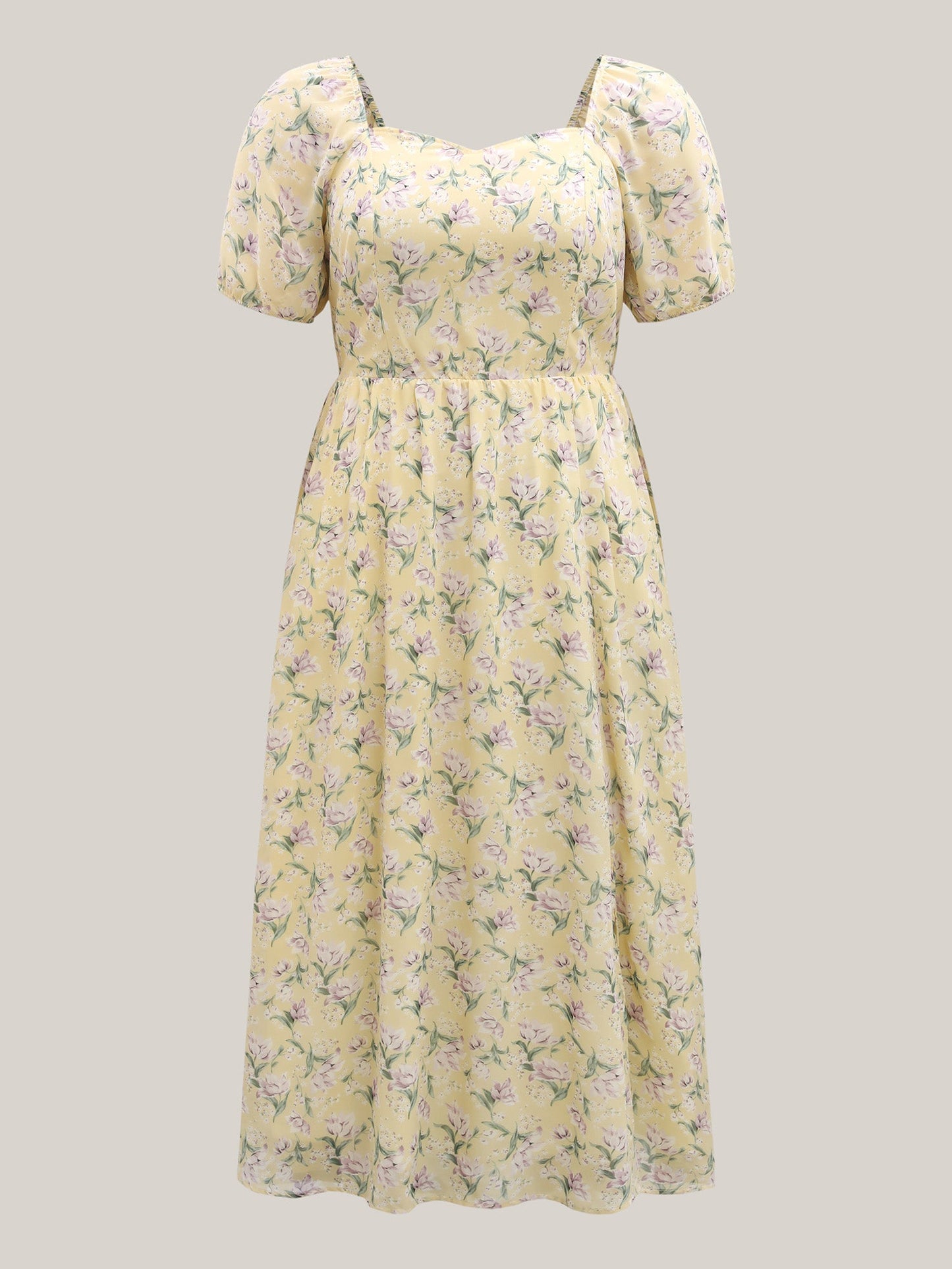 Vine Flower Sweetheart Neck Slit Maxi Dress