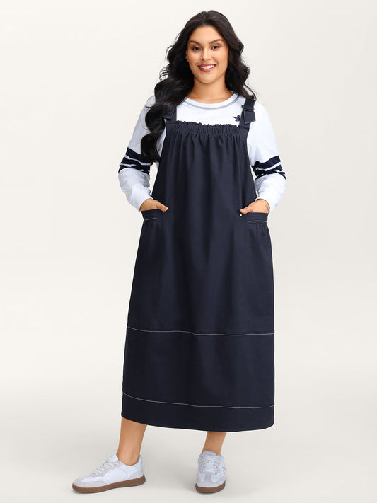 Pure Cotton Overall Adjustable Midi Dress