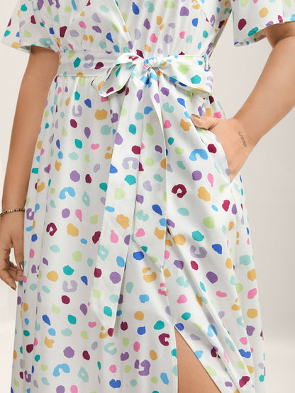 Multi-Color Leopard Print Surplice Midi Dress