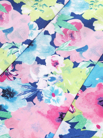 V Neck Watercolor Floral Pleated Maxi Dress