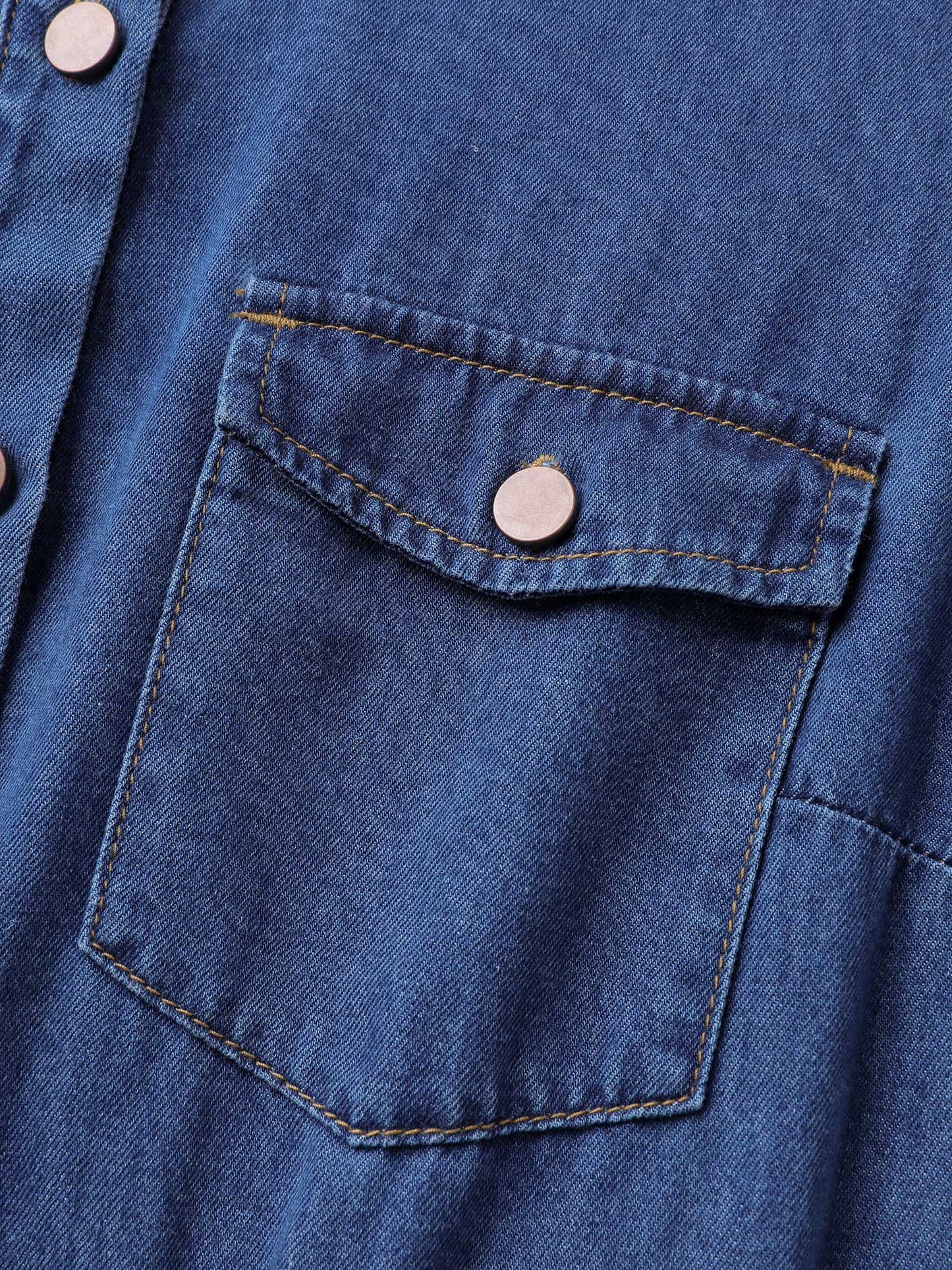 Denim Ruffled Hem Pockets Shirt Dress