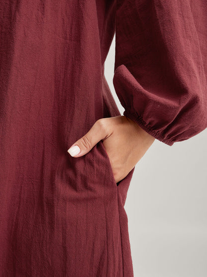 Cotton Webbed Stripe Button A-Line Midi Dress