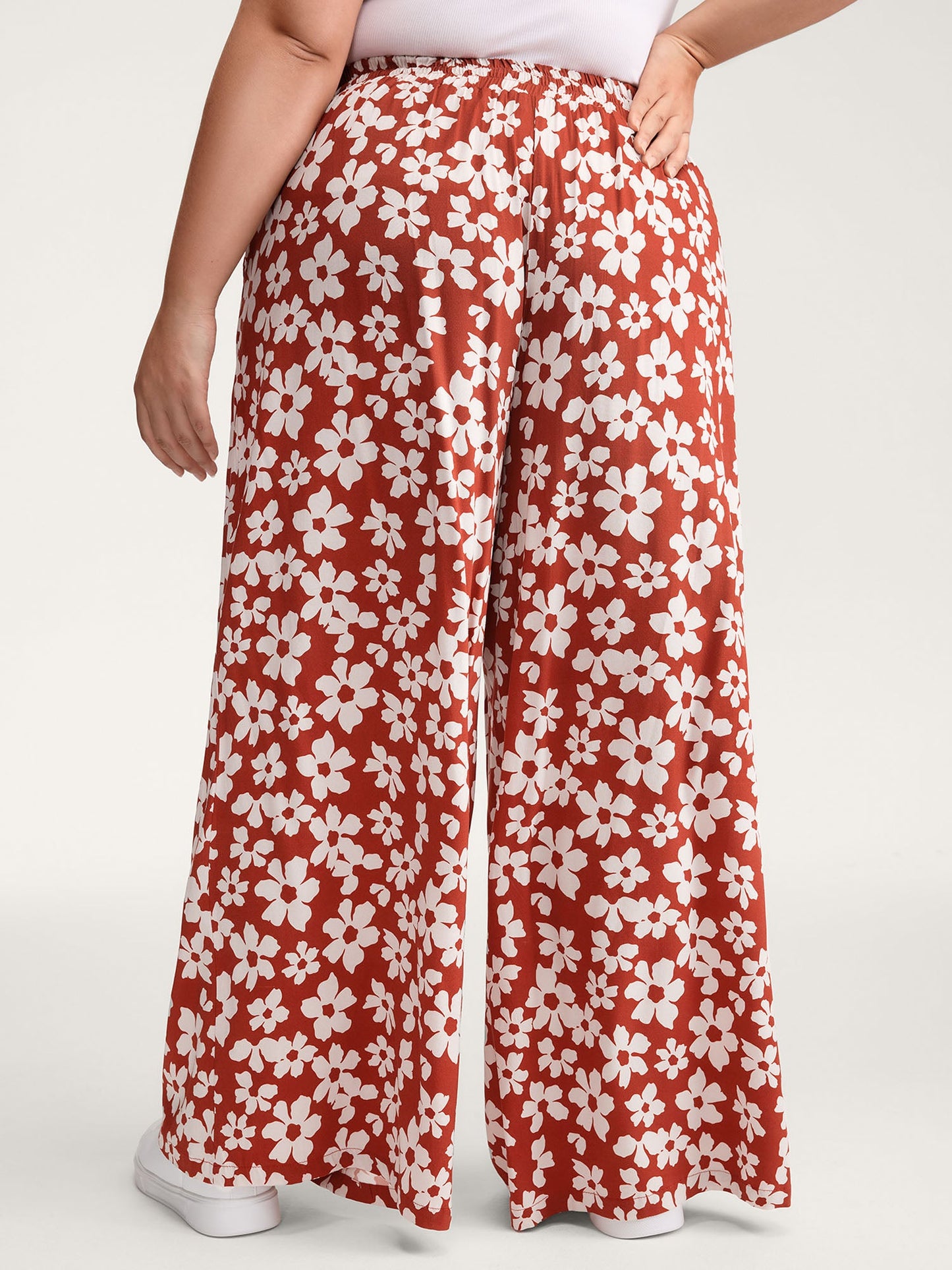 Floral Print Wide-Leg Drawstring Pants