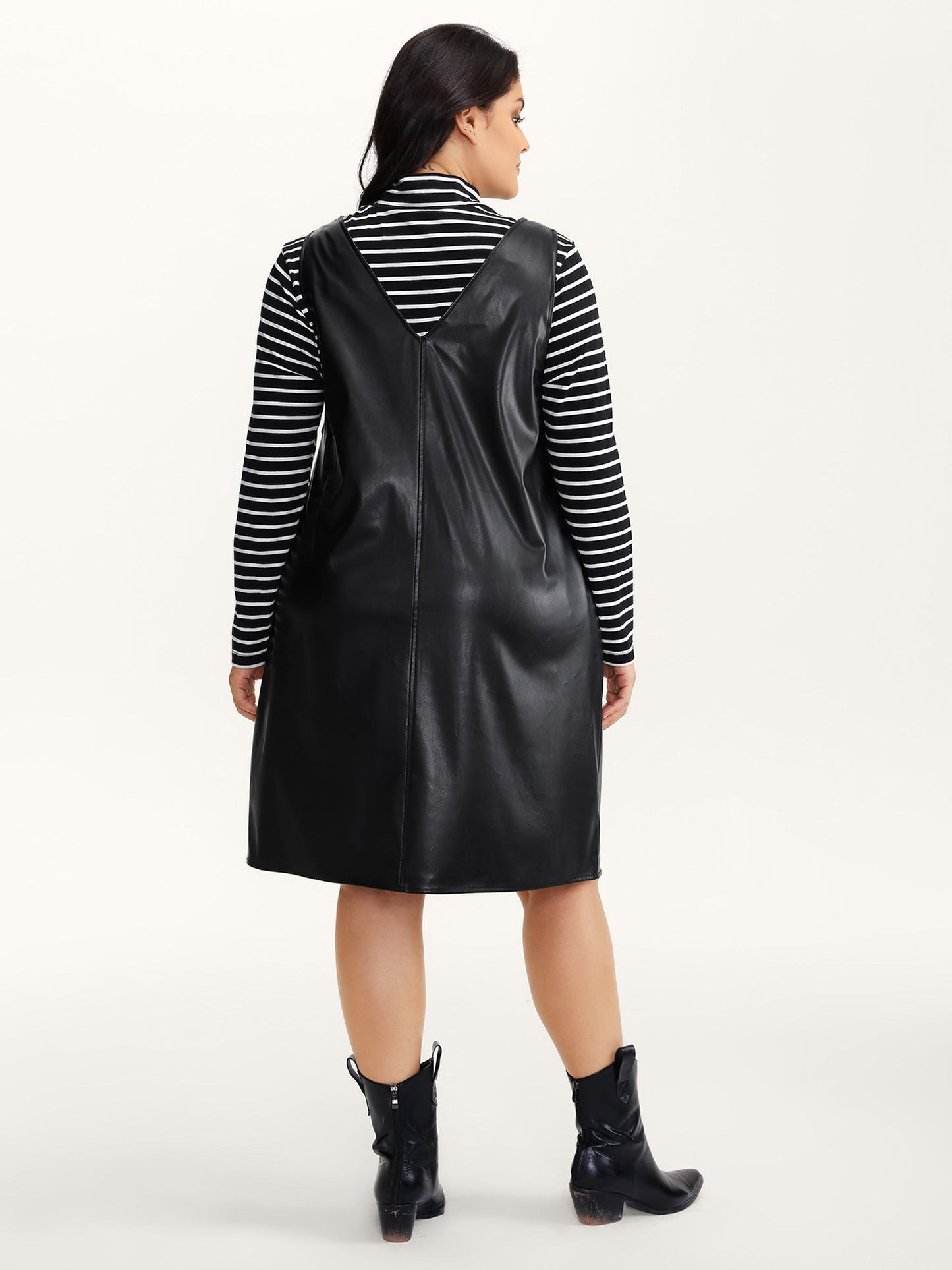 Leather V-Neck Sleeveless Sheath Dress