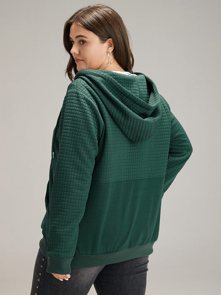 Plain Texture Pocket Zipper Hoodie
