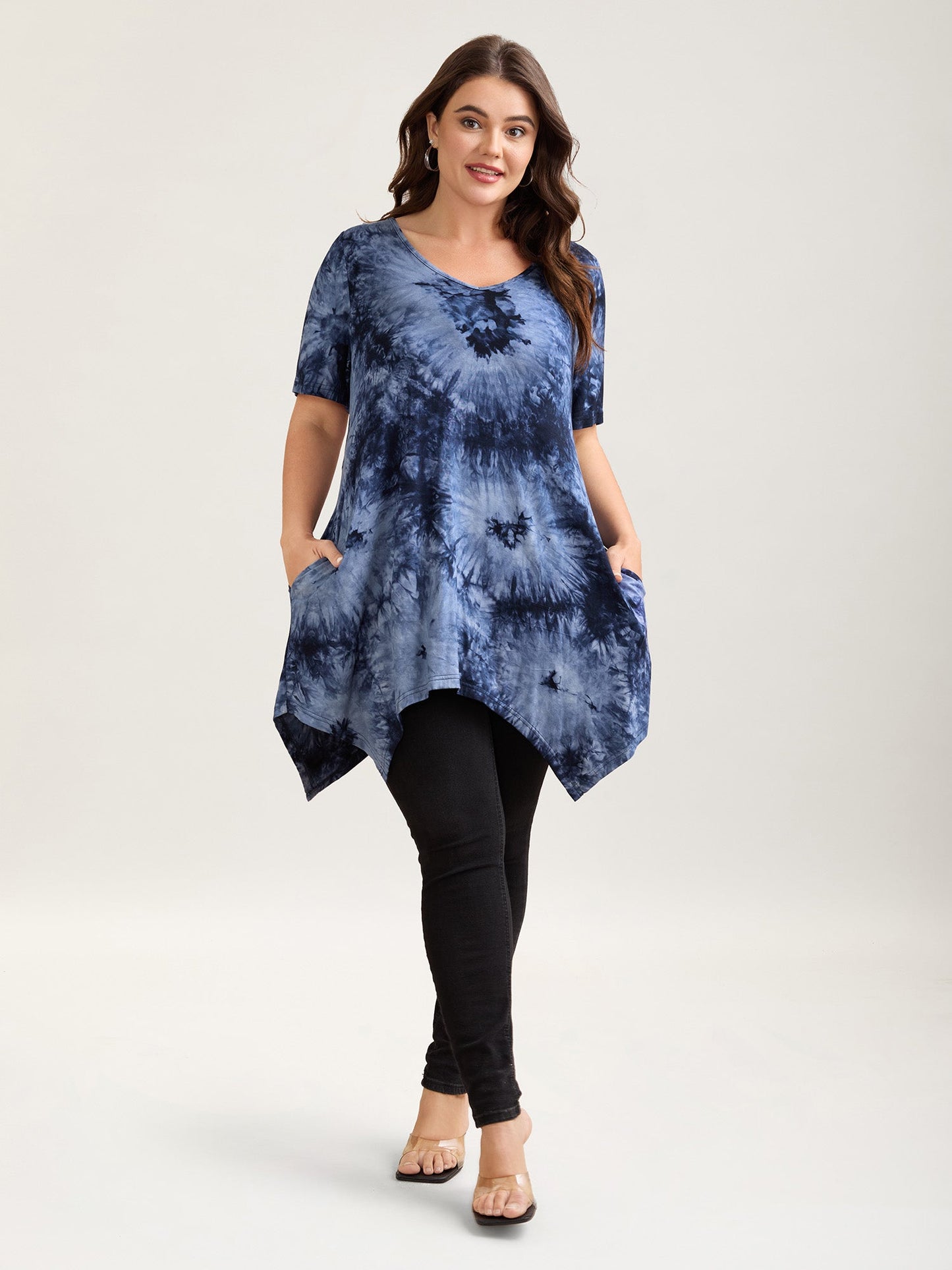 Tie-Dye Stretchy Asymmetrical Hem T-Shirt
