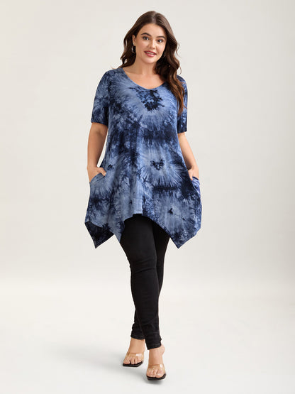 Tie-Dye Stretchy Asymmetrical Hem T-Shirt