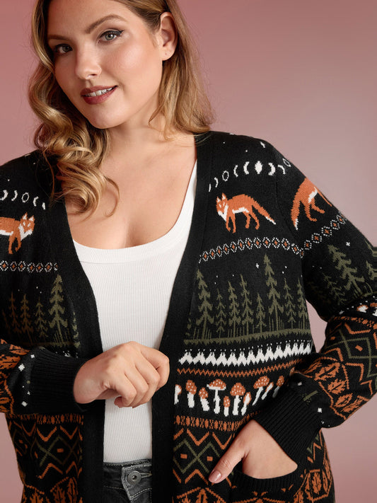 Fox in Forest Contrast Knit Cardigan