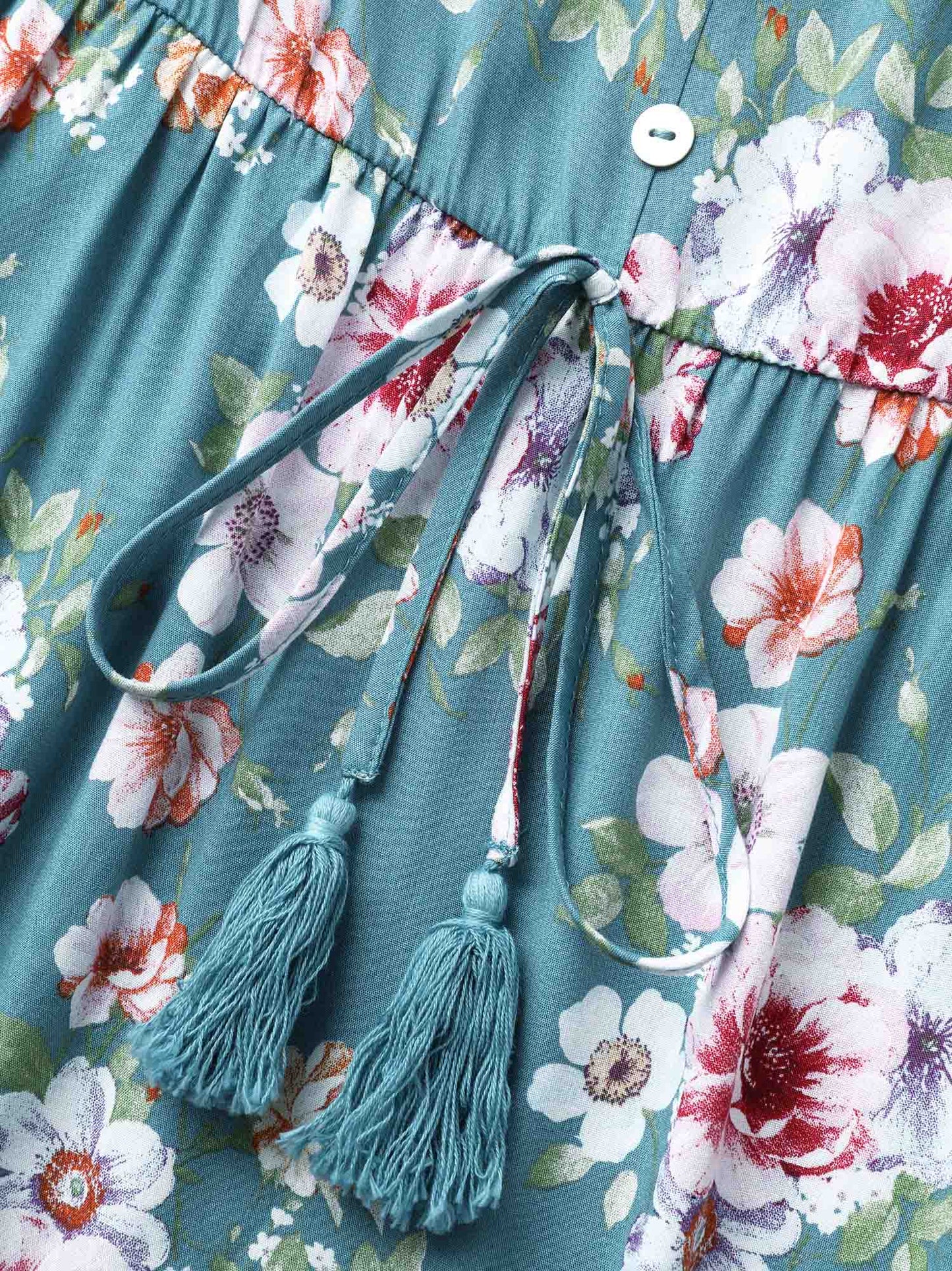 Large Floral Print Cinched-Waist Midi Dress