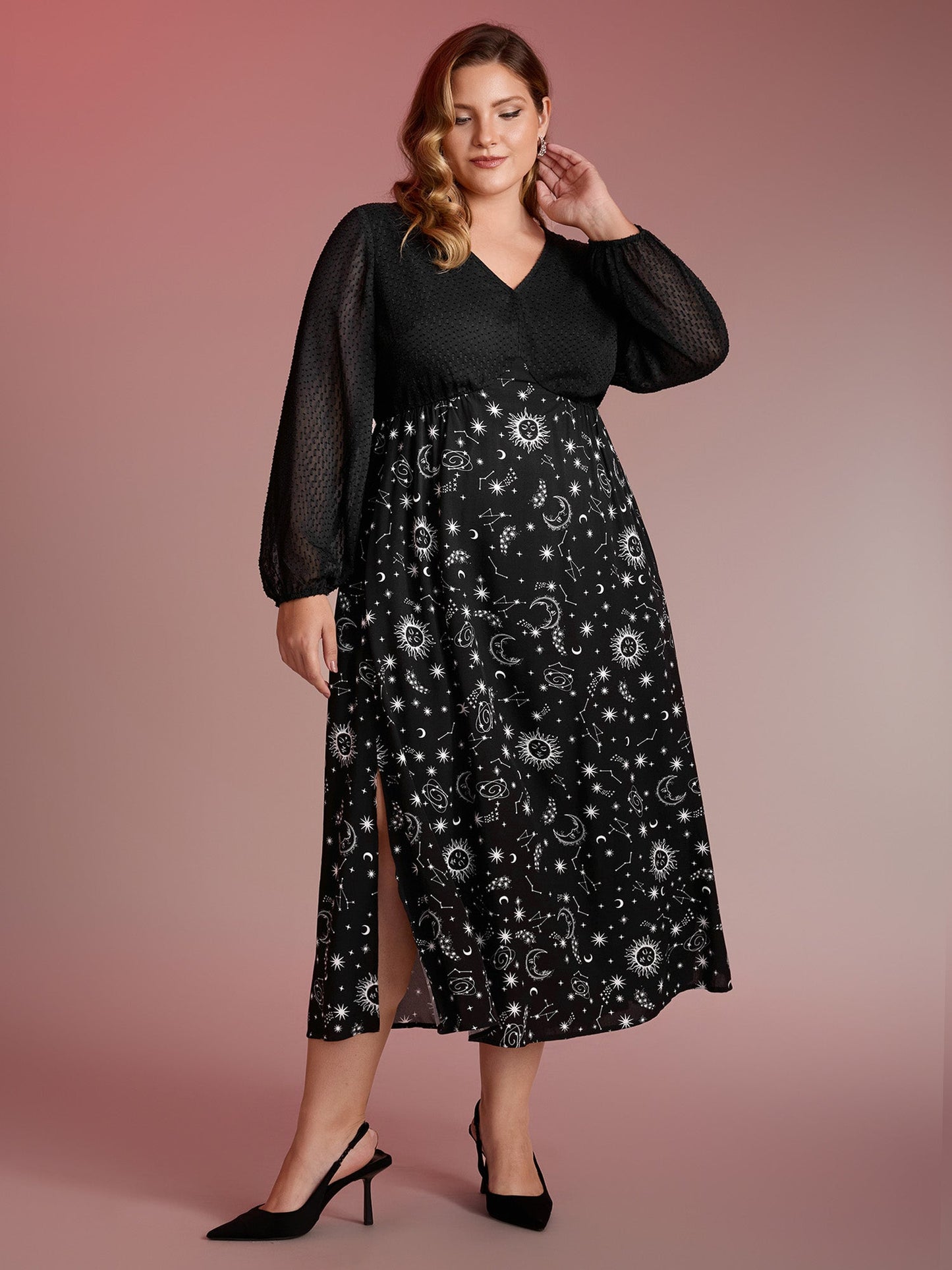 Starry Adventure Contrast Sheer Midi Dress