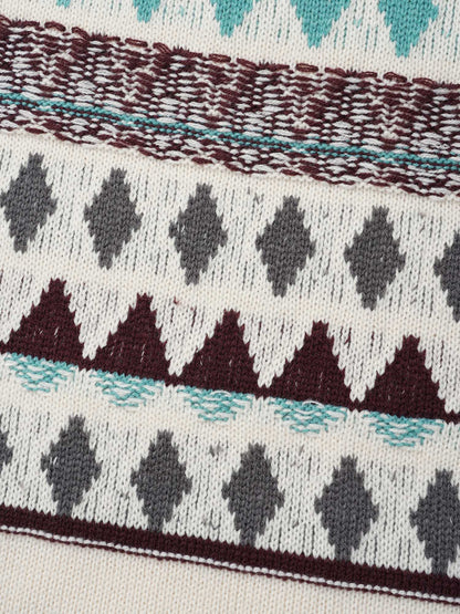 Color-Collision Textured Knit Pullover