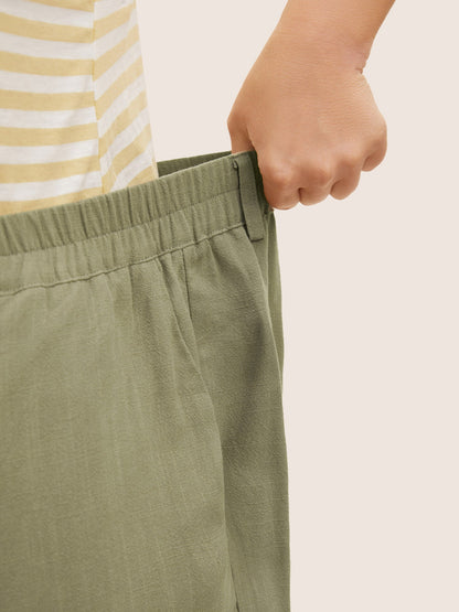 Linen Blend Mid Rise Straight Leg Pants