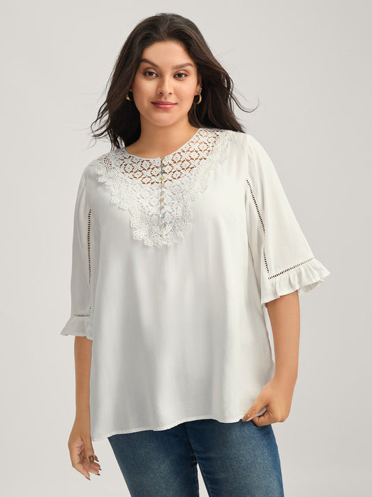 Lace Spliced Button Detail Blouse