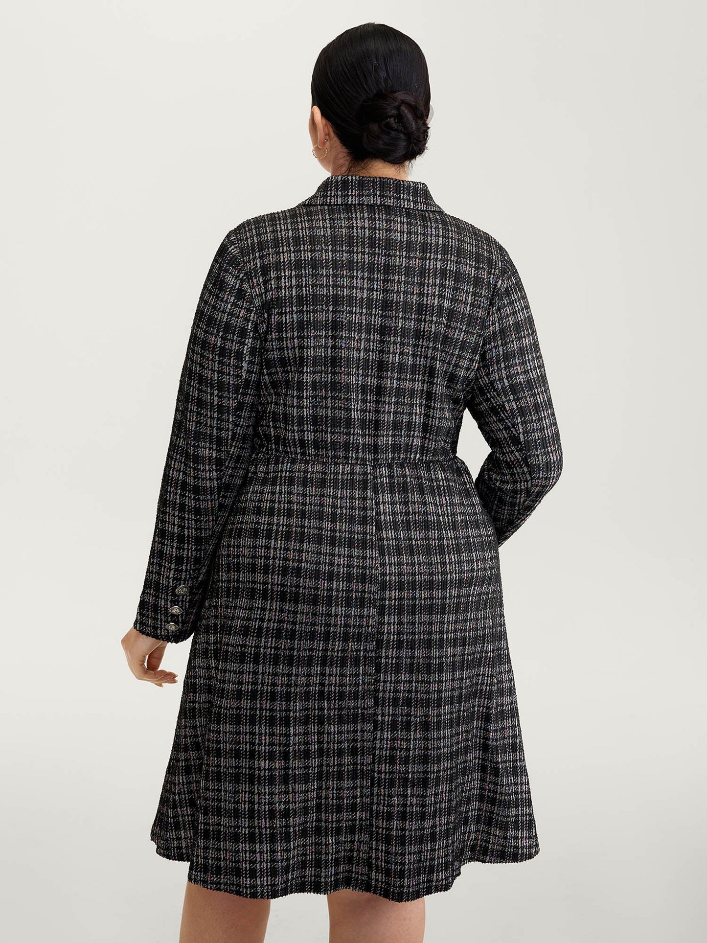 Tweed Stretchy Waist Pockets Midi Dress