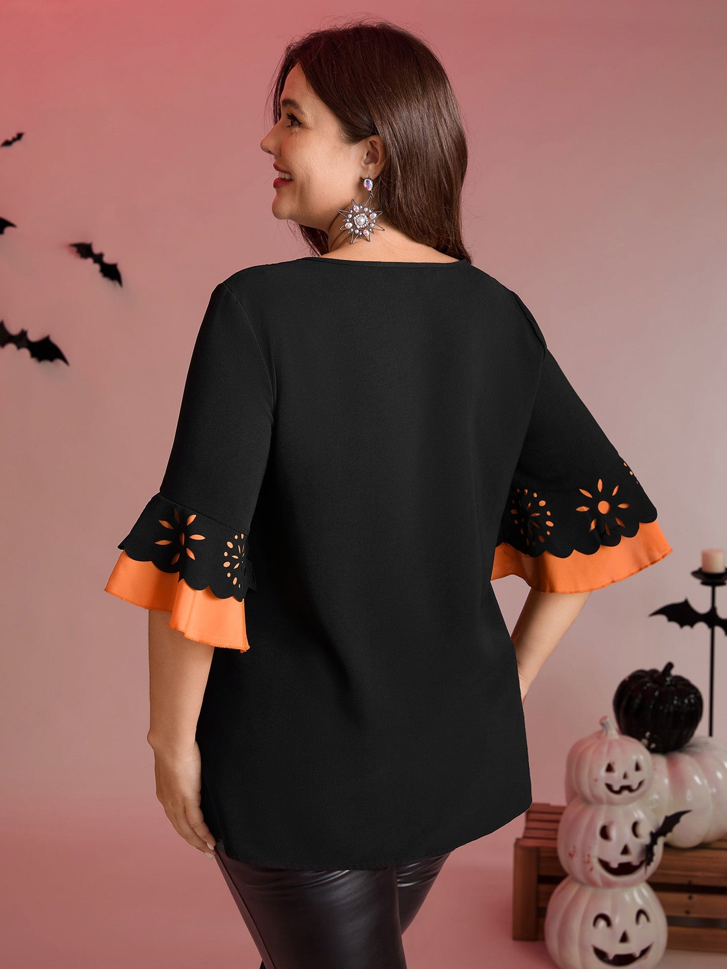 Laser Cut Halloween Contrast Lined Blouse