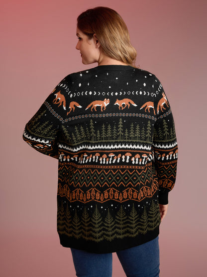 Fox in Forest Contrast Knit Cardigan