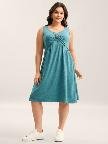 Buckle Detail Ruched Midi Knit Dress