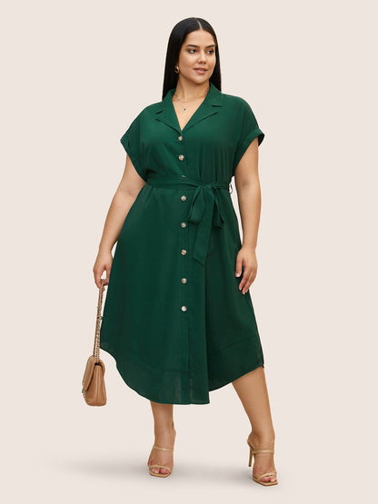 Suit Collar Button Detail Batwing Sleeve Dress