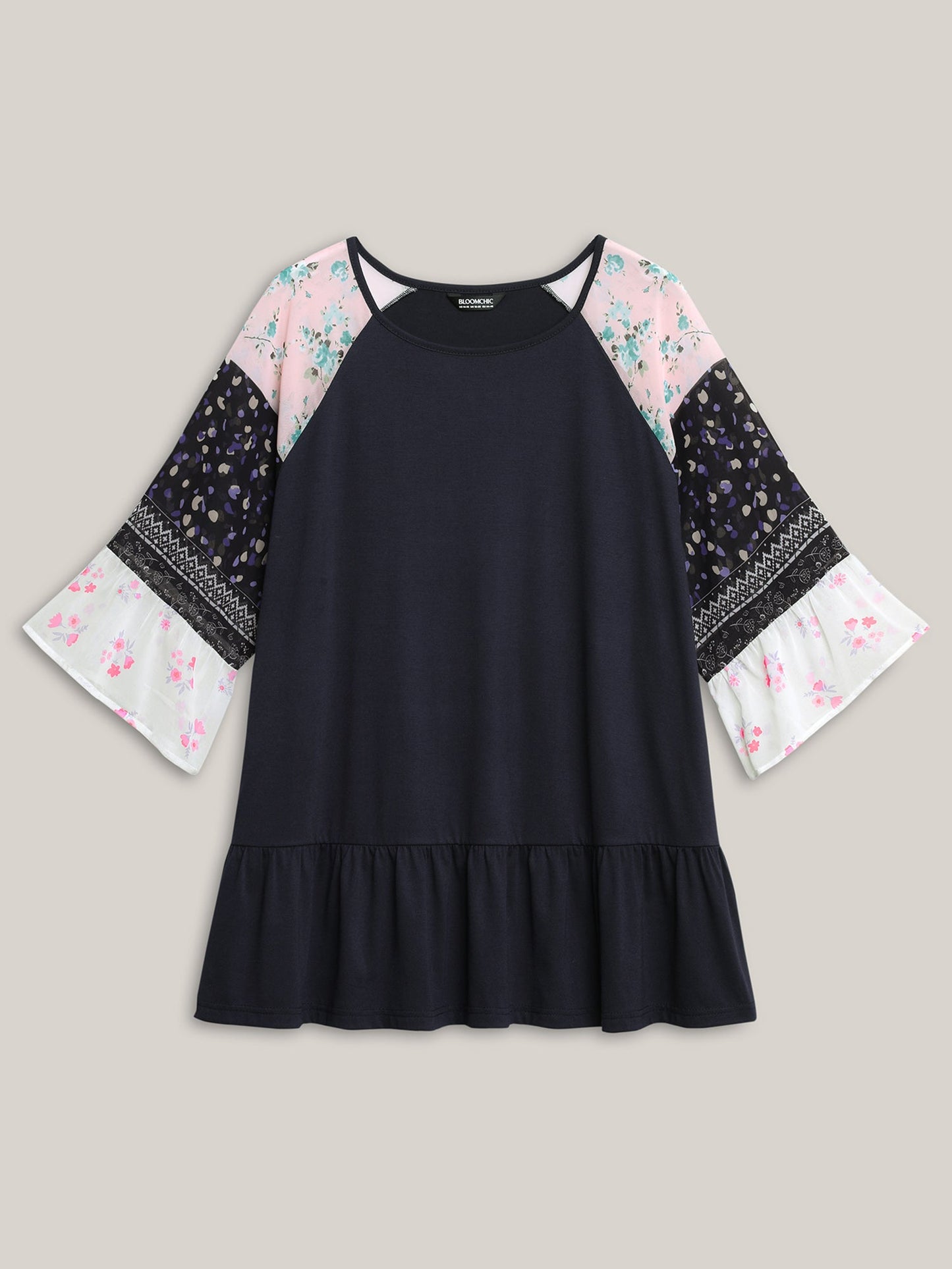 Floral Print Tiered Hem Knit Top